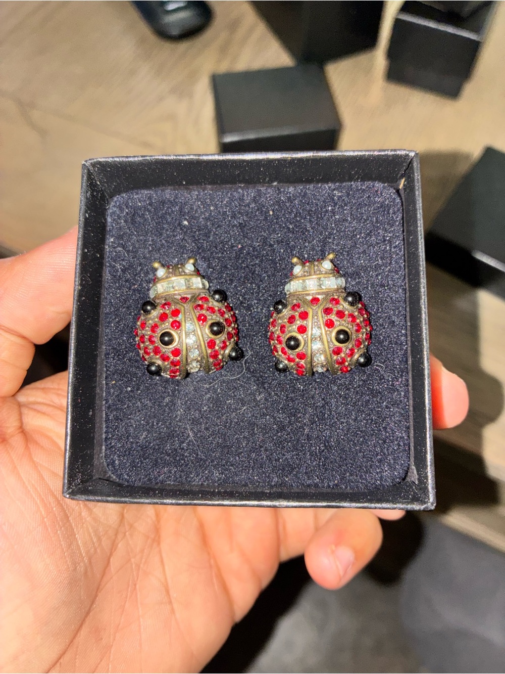 Heidi Daus Red and Black Crystal Ladybug Stud Earrings - Women Jewelry